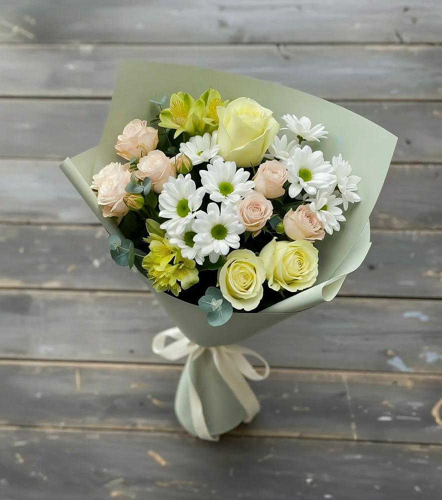 Букет цветов из: Альстромерии, Розы и Хризантемы в Гусь-Железном