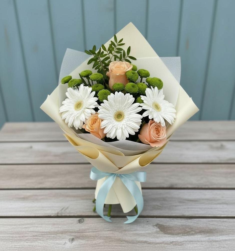 Букет цветов из: Герберы, Розы и Хризантемы в Гусь-Железном