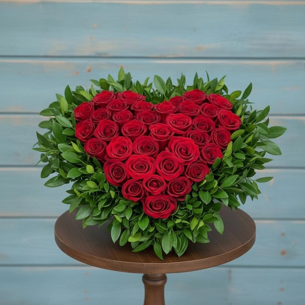 Цветочная композиция из Розы в виде сердца в Гусь-Железном