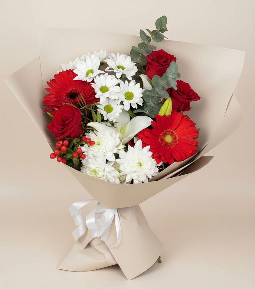 Букет цветов из: Розы, Хризантемы, Герберы и Лилии в Гусь-Железном