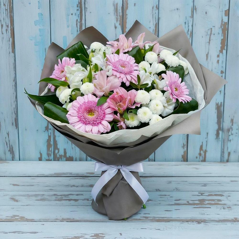 Букет цветов из: Герберы, Альстромерии и Хризантемы в Гусь-Железном
