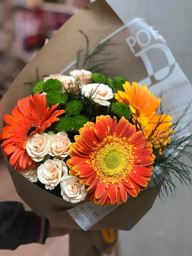 Букет цветов из: Герберы, Хризантемы и Розы в Гусь-Железном